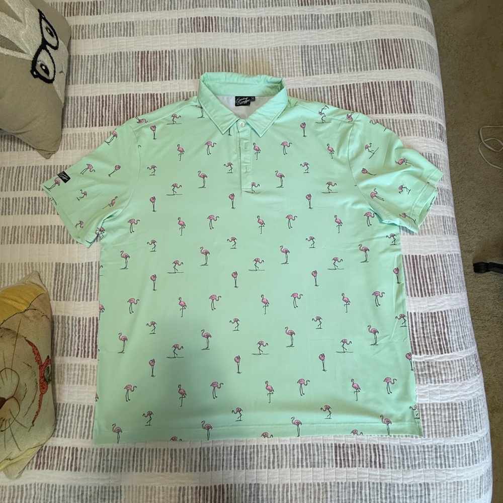 Sunday Swagger Mint Green Flamingo Print Men's Shirt 3X